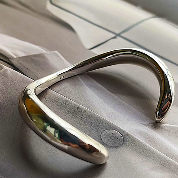 Sterling Silver Bangle Bracelet, Irregular Cuff Geometric, Vermeil - Picture 5 of 6